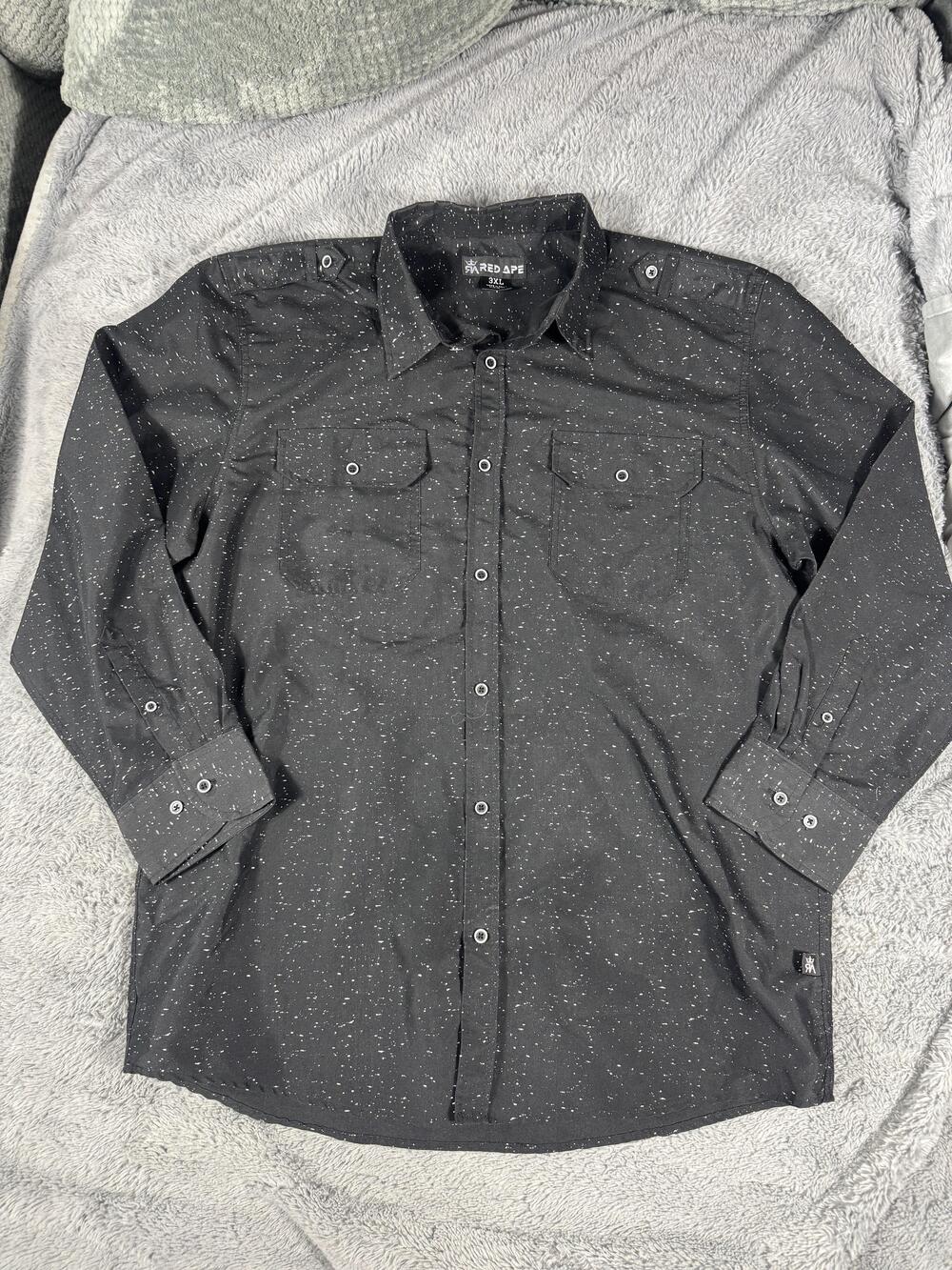 Red Ape Shirt Mens 3XL Black Polka Dot Long Sleeve Button Up Casual Pockets